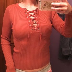 Orange lace up shirt